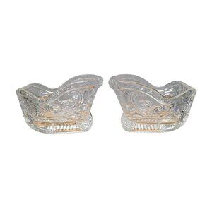 Two Christmas Sleigh Candy Dish Vintage 24% Leaded Crystal Glass